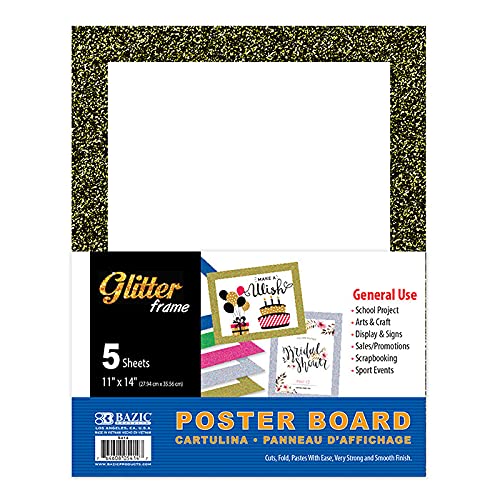 Bazic 11x14 Inch White Glitter Frame Poster Board - 5-Pack (Case of 48) | Perfect for School Projects, Art Displays & Crafting