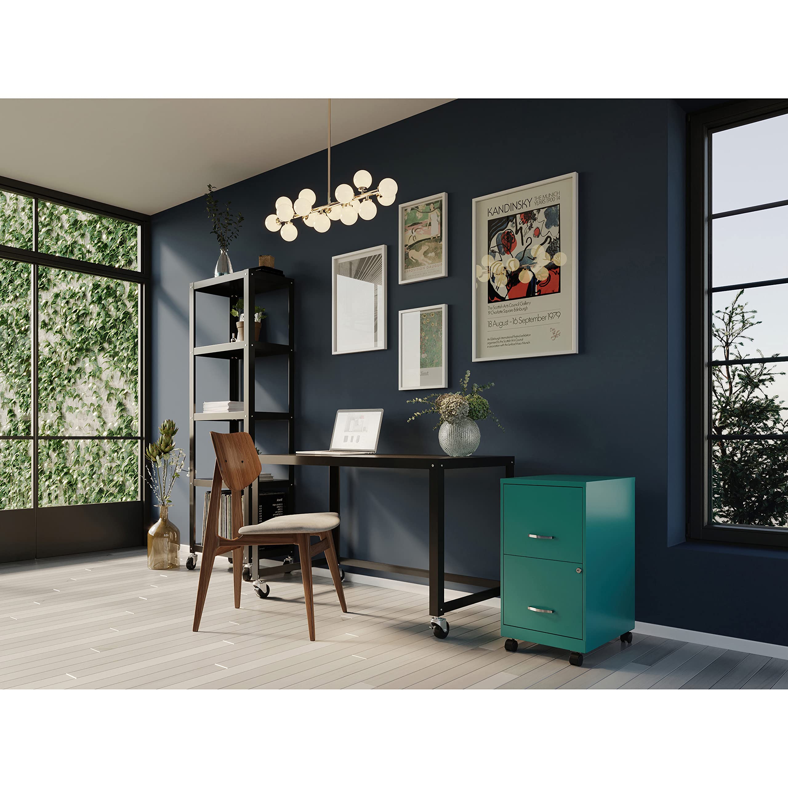 Lorell LYS SOHO Mobile File Cabinet - Teal Blue Office Storage Organizer for Home & Business Workspaces