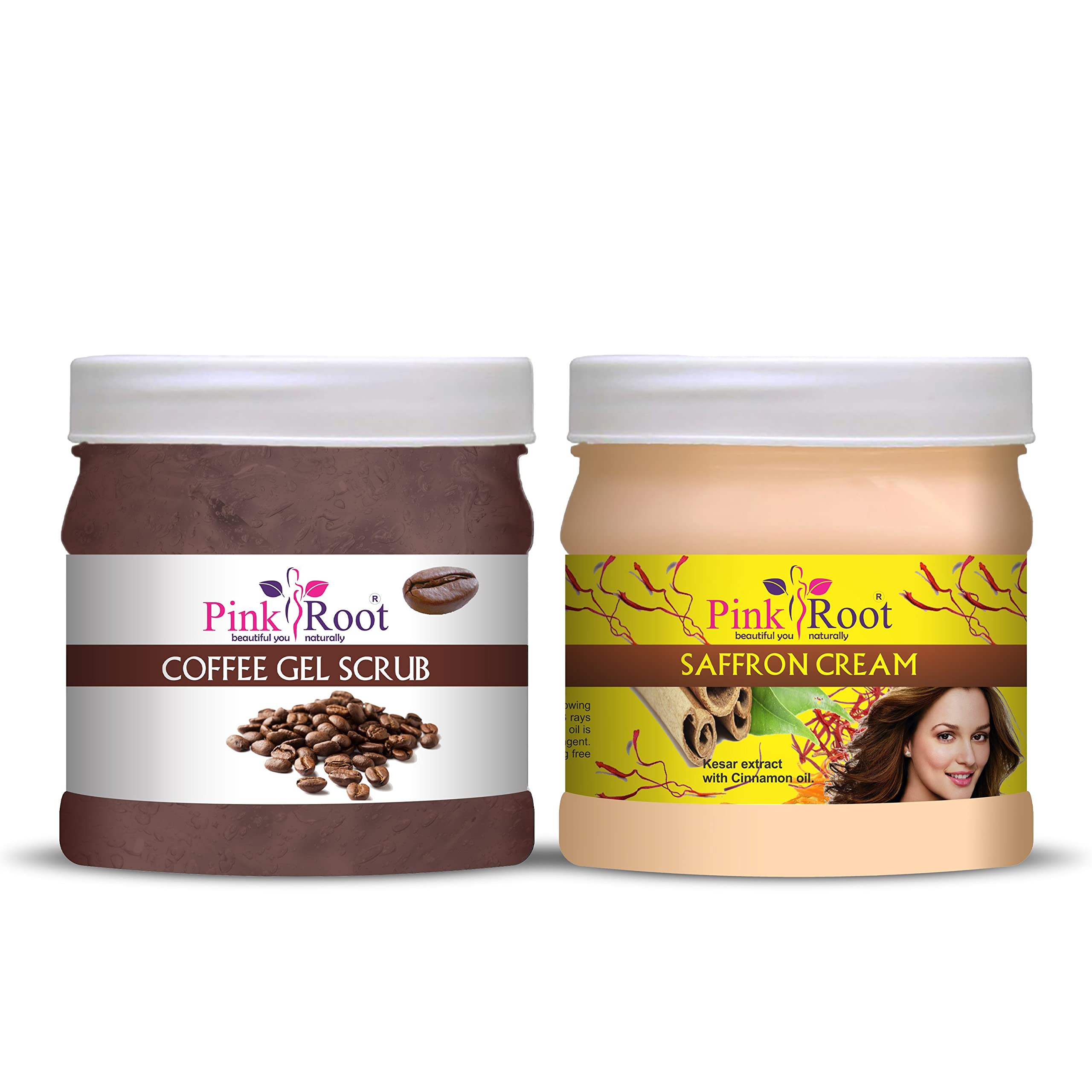 Pink Root Coffee Gel Scrub 500g with Saffron Cream 500g - Exfoliating & Brightening Face & Body Scrub for Glowing Skin | Perfect for Spa Day & Self-Care Routine