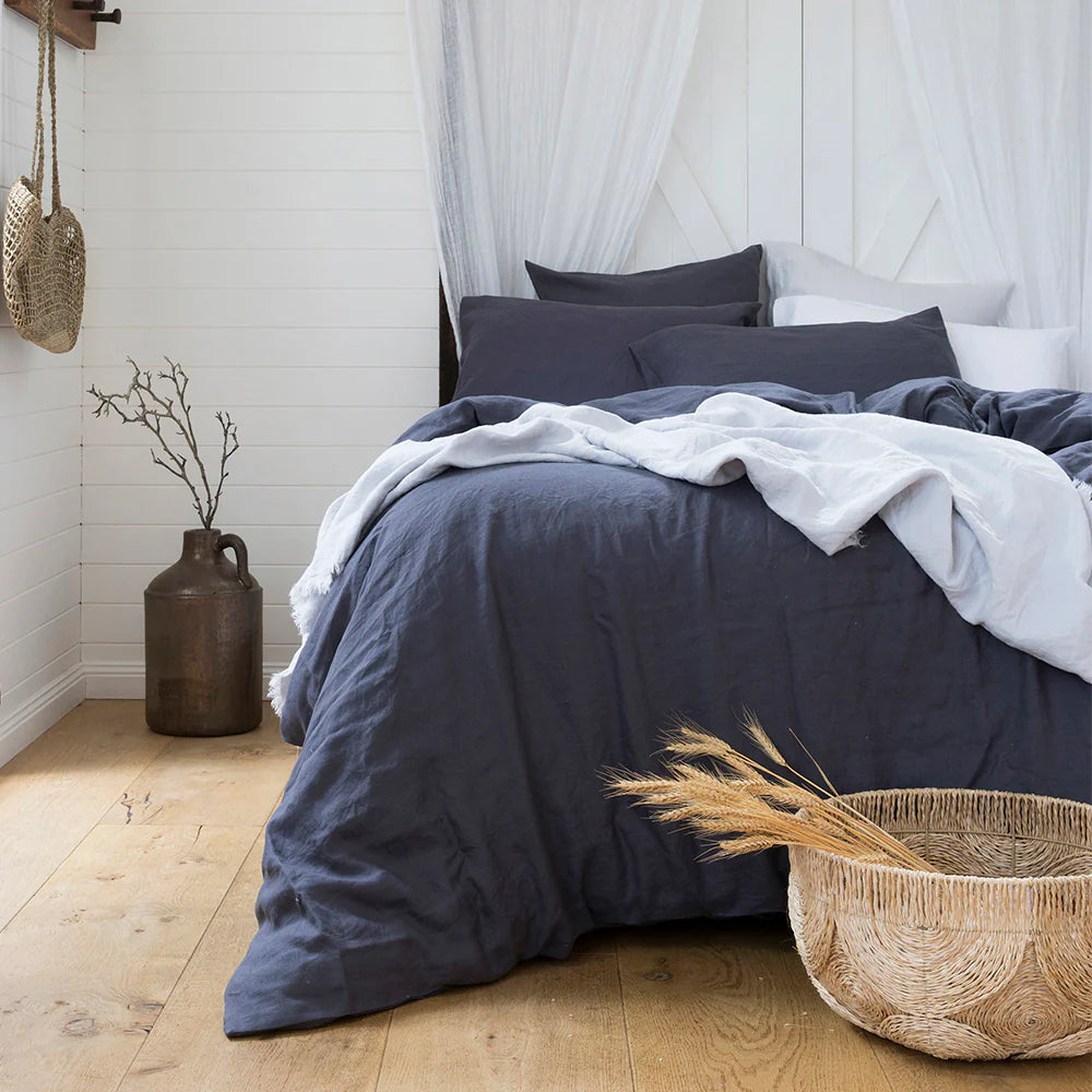 Premium French Linen Quilt Cover Set - King Size Charcoal Gray Bedding by Bambury | Luxury Soft Breathable Duvet Cover for Master Bedroom & Guest Room