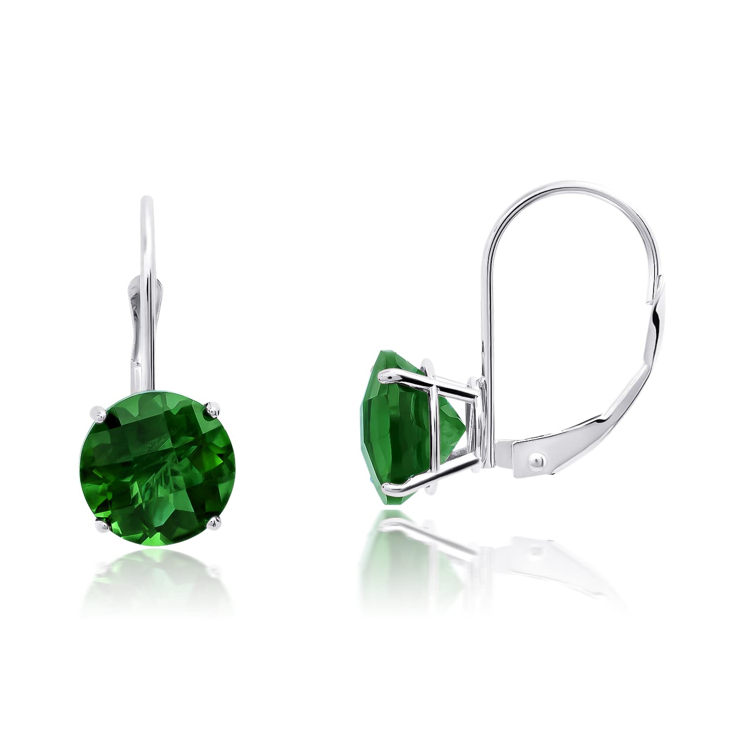 10K Solid Gold Gemstone Dangle Earrings for Women - White or Yellow Gold Leverback Birthstone Earrings with 8mm Round Stones | Perfect Gift for Birthday, Anniversary & Special Occasions | MAX + STONE