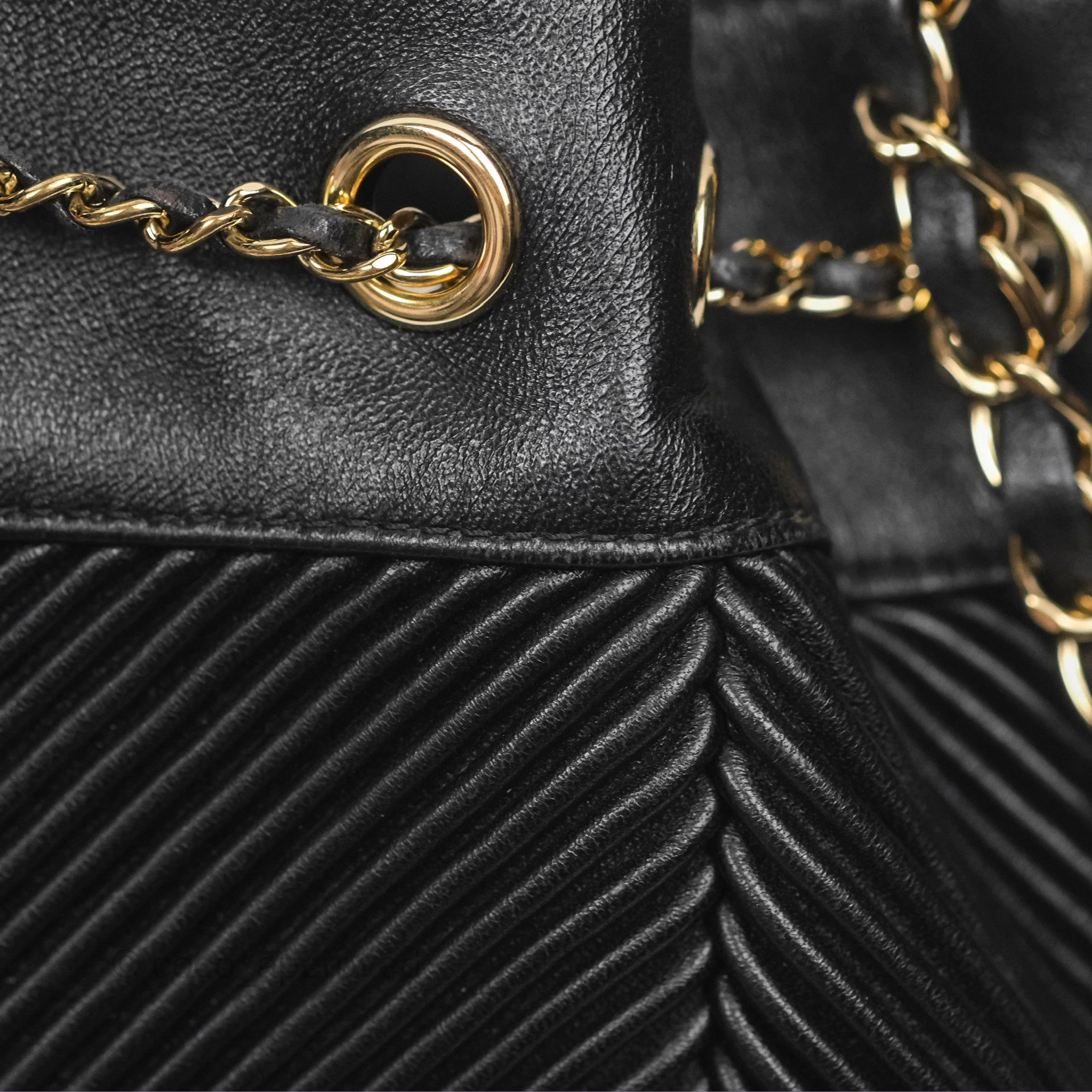 Chanel CC Chain Drawstring Bucket Bag Chevron Black Lambskin Gold Hardware - Luxury Crossbody Shoulder Bag for Women, Perfect for Parties, Date Nights & Special Occasions