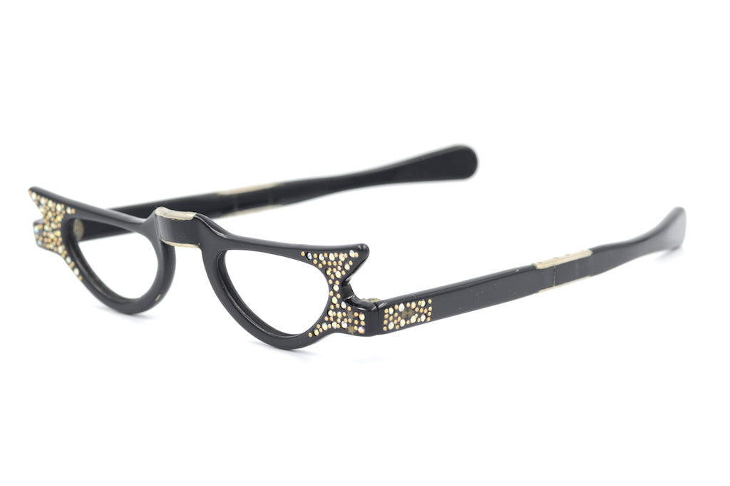 1/2 Inch Diamanté Foldable Reading Glasses - Black | Stylish & Portable for Travel, Reading, and Fashion Accessories