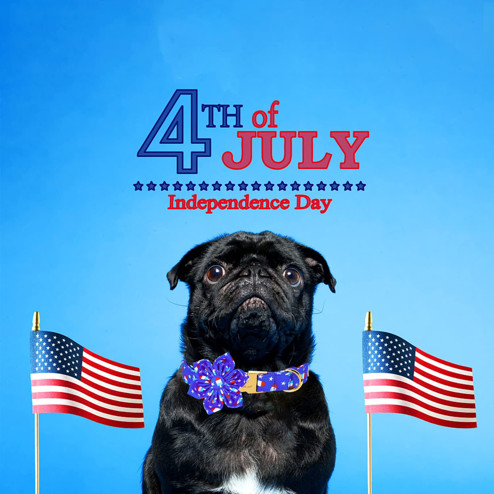 4th of July Dog Bow Tie Collar - American Flag Pattern Adjustable Pet Collar with Metal Buckle for Small Medium Large Dogs - Patriotic Independence Day Accessories for Boy & Girl Pets - Perfect for July 4th Parades, BBQ Parties & National Holiday Celebrations