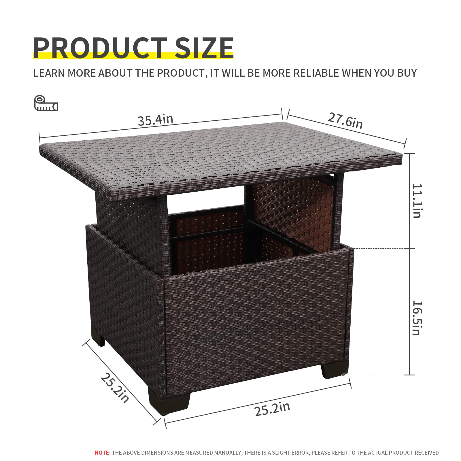 Brown Rattan Coffee Table with Hidden Storage - Lift-Top Wicker Patio Table for Outdoor Dining & Living Room Decor - Perfect for Gardens, Balconies, and Poolside Relaxation