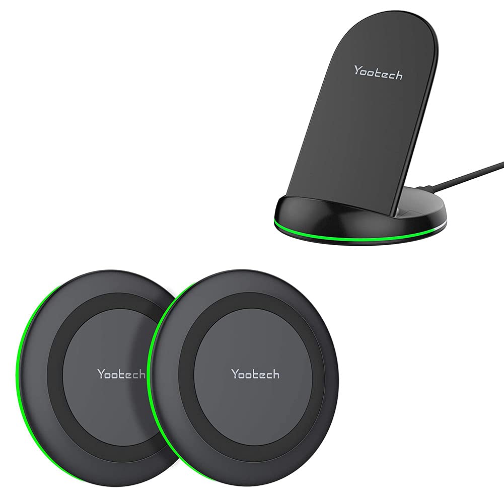 Yootech [3 Pack] Fast Wireless Charger Pad - Qi Certified for iPhone 15/14/13/12/11/X/8, Samsung Galaxy S23/S22/S21/S20, AirPods Pro - Perfect for Home, Office & Car Use