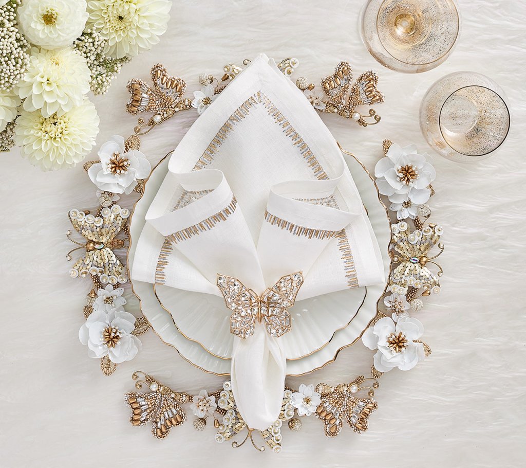 Ivory & Gold Papillon Charger Set of 2 - Elegant Dinnerware for Fine Dining & Special Occasions