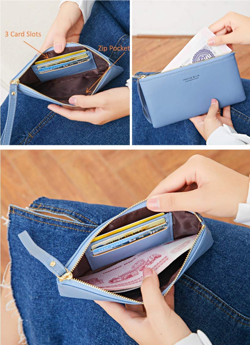 Women's Faux Leather Long Wallet Wristlet Handbag with Touch Screen Clear Phone Window - RFID Blocking, Multi Card Slots & Zipper Pocket - Perfect for Travel, Shopping & Everyday Use (Black)