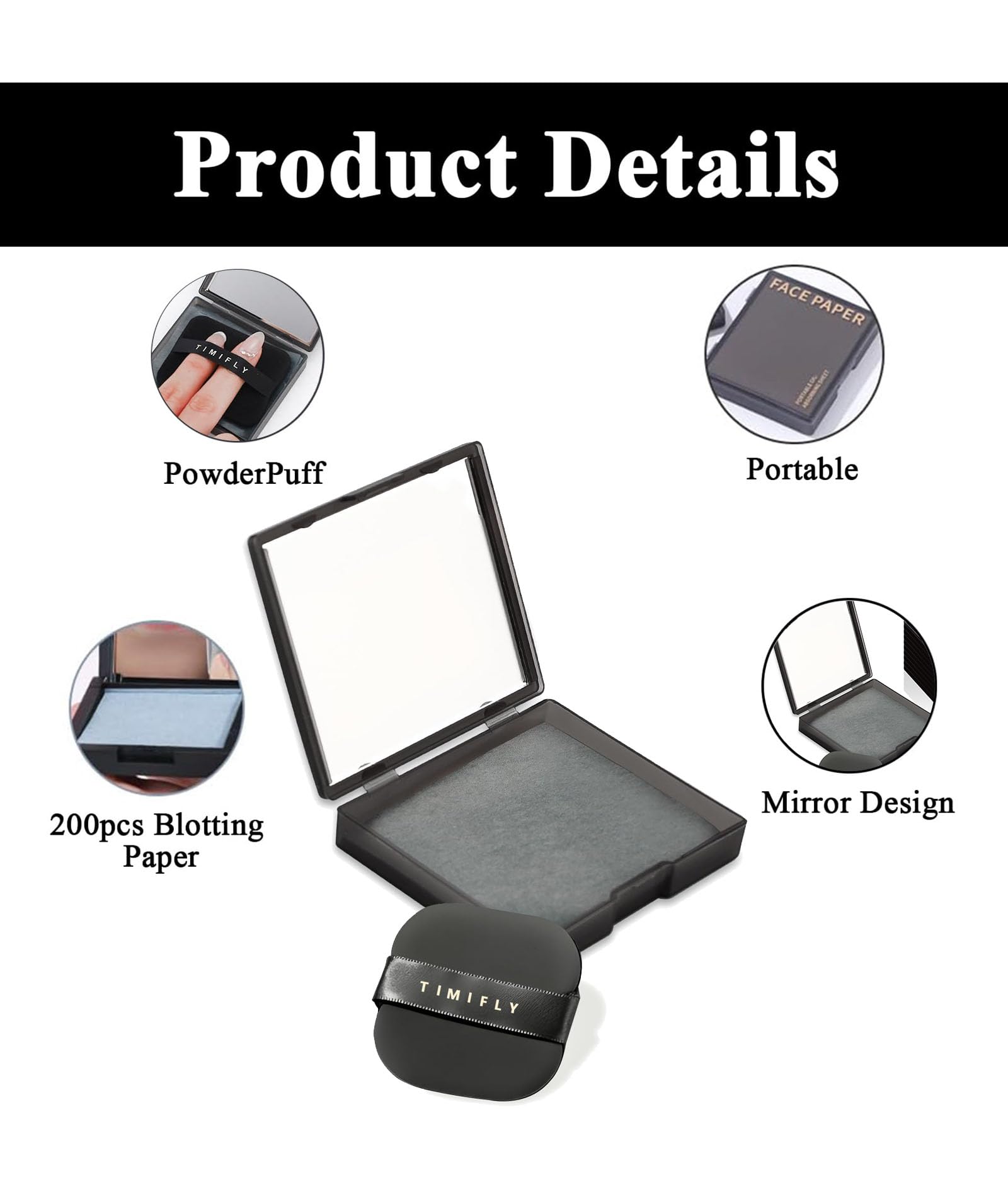 200 Pcs Oil Absorbing Blotting Papers for Oily Skin - Matte Finish Facial Blotting Sheets with Built-in Mirror & Powder Puff - Portable Compact for Men & Women - Perfect for On-the-Go Shine Control & Makeup Touch-Ups