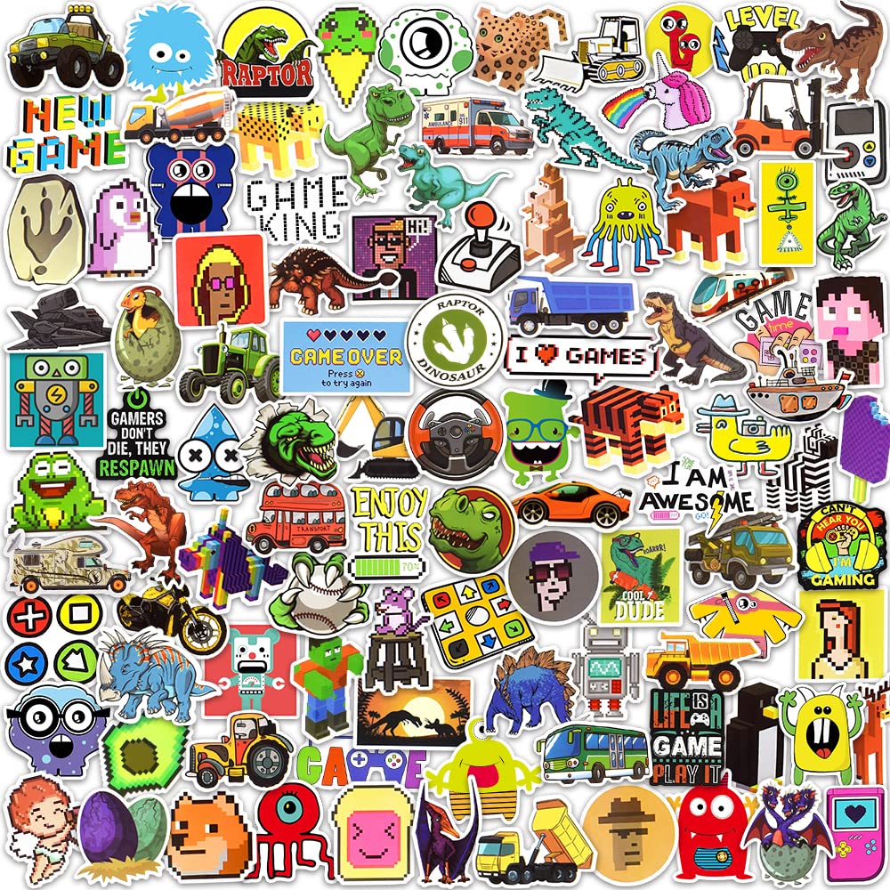 DETICKERS 250PCS Bulk Water Bottle Stickers - Cute Dinosaur & Gamer Vinyl Stickers for Teens & Boys 8-12 - Decorate Laptops, Hydro Flasks, Skateboards & Bikes