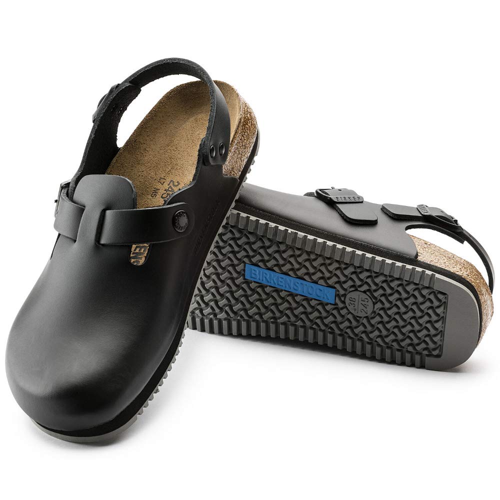 Birkenstock Tokyo Leather Clogs with Super Sole - Black Comfortable Unisex Slip-On Shoes for Men & Women | Perfect for Casual Wear, Work, Home Use & Outdoor Activities