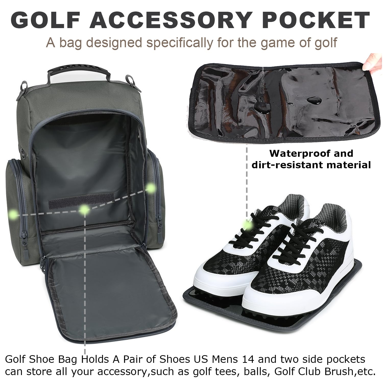 Breathable Golf Shoe Bag with Multiple Exterior Pockets for Golf Accessories Storage - Light Gray | Perfect for Golf Course, Travel & Club Organization