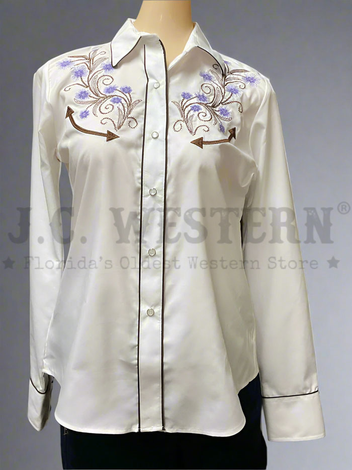 Women's Western Long Sleeve Embroidered Shirt - Rangers 081DA01 White Cowgirl Top for Rodeo, Country Music Festivals & Casual Wear