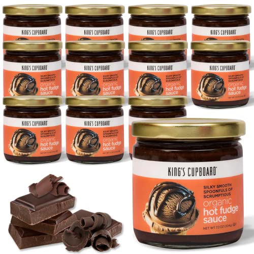 Organic Hot Fudge Sauce by King's Cupboard - Gluten-Free, Kosher, All Natural Chocolate Topping for Ice Cream, Desserts, Coffee, Baking & Fondue (7.2 oz, Pack of 12) - Perfect for Sundaes, Milkshakes, Pancakes & Gift Baskets