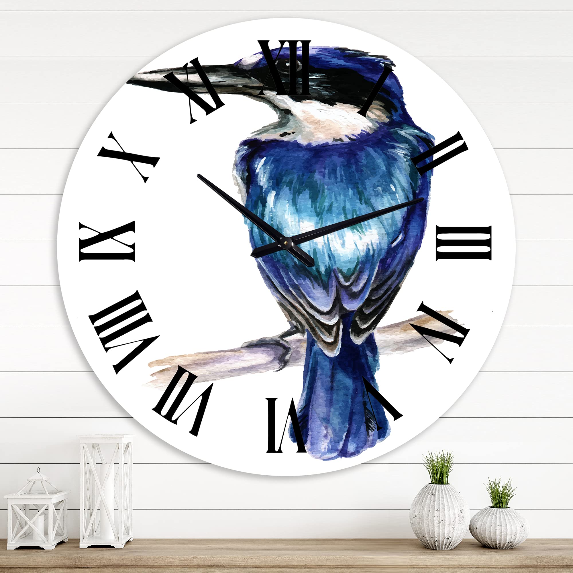 DesignQ Traditional Wall Clock - Kingfisher Bird Design, Large Decorative Wall Clock for Bedroom, Living Room & Office | Perfect Home Decor Gift