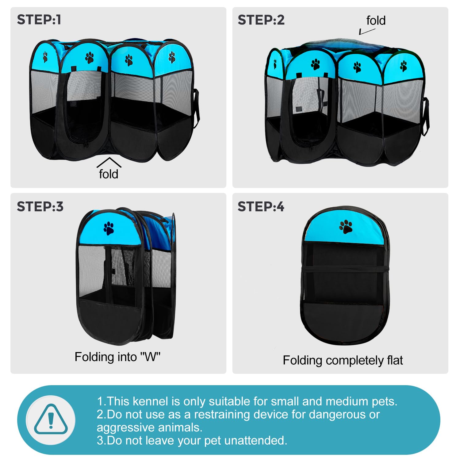 Foldable Portable Pet Playpen for Dogs & Cats - Small, Medium & Large Sizes - Indoor/Outdoor Pop-Up Kennel Tent for Travel, Camping & Home Use (Blue, 28