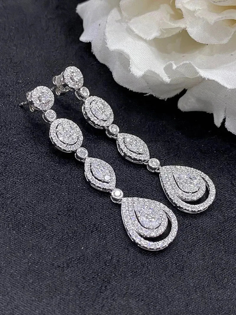 18K White Gold Diamond Drop Earrings for Women | Luxury Sparkling Real Natural Diamond Jewelry | Perfect for Senior Banquets, Weddings & Special Occasions
