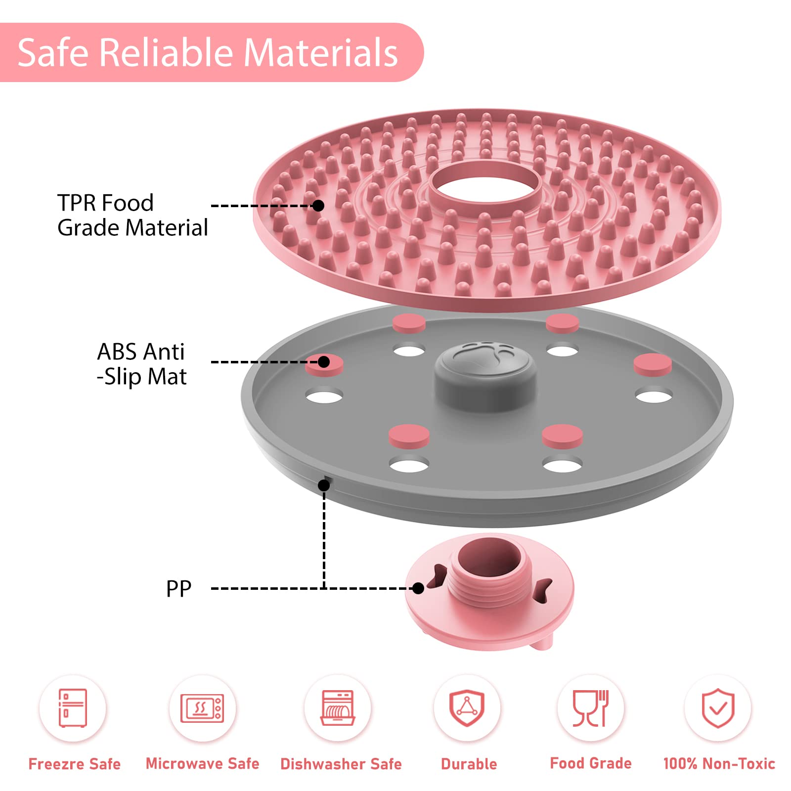 Pink Dog Lick Mat for Crate Training & Anxiety Relief - Natural Rubber Slow Feeder for Dogs - Promotes Healthy Eating & Dental Hygiene - Perfect for Grooming, Travel & Stress Relief