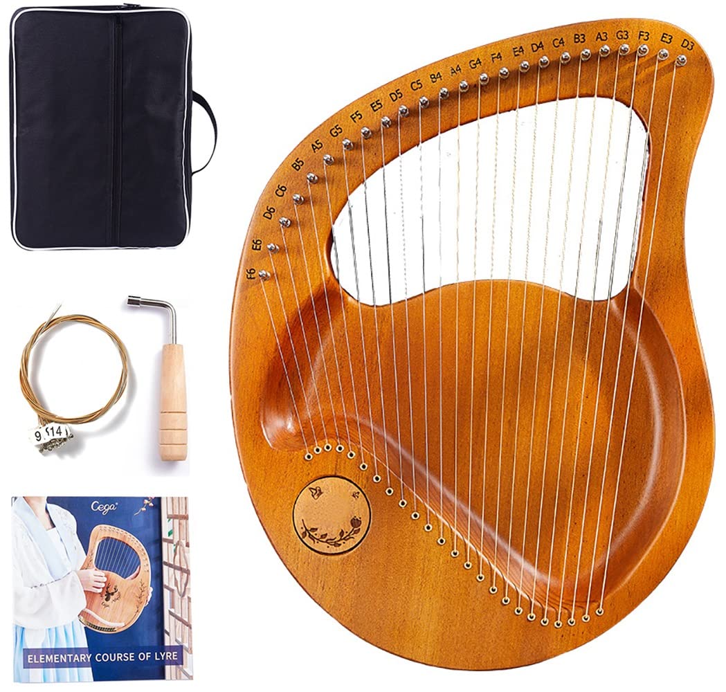 24 Strings Lyre Harp with Tuning Wrench - Portable Wooden Harp Instrument with Carrying Bag & Extra Metal Strings | Perfect for Beginners, Music Therapy, Celtic Performances & Home Decor