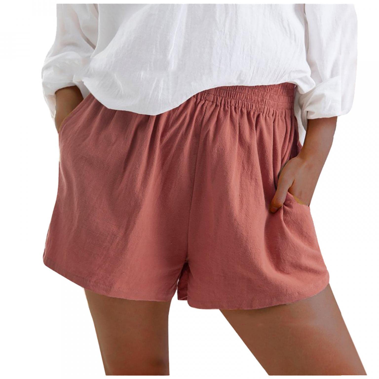Trendy Women's Workout Shorts with Elastic Waist & Pockets - Pure Color Yoga Bermuda Shorts for Running, Gym & Casual Wear