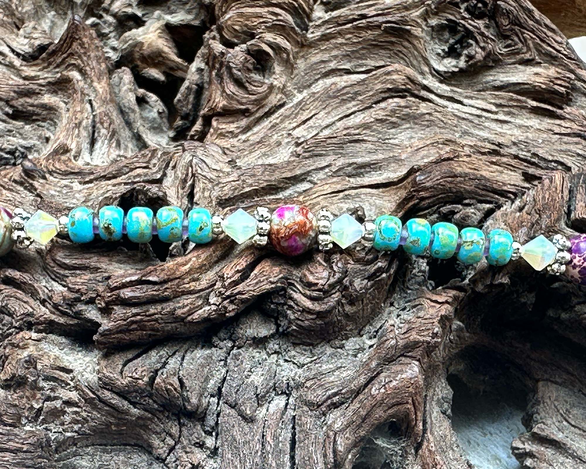 9-Piece Turquoise Jasper Jade Gemstone Beaded Anklet Bracelet for Women - Boho Chic Handmade Adjustable Ankle Jewelry for Summer Beach, Yoga & Festival Outfits