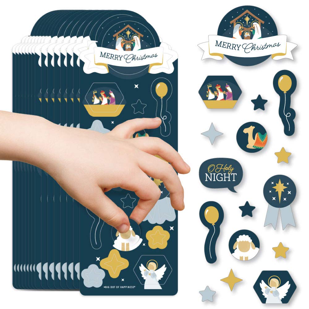 Holy Nativity Manger Scene Christmas Stickers for Kids - 16 Sheets (256 Stickers) - Religious Christmas Party Favors, Sunday School Activities & Holiday Crafts