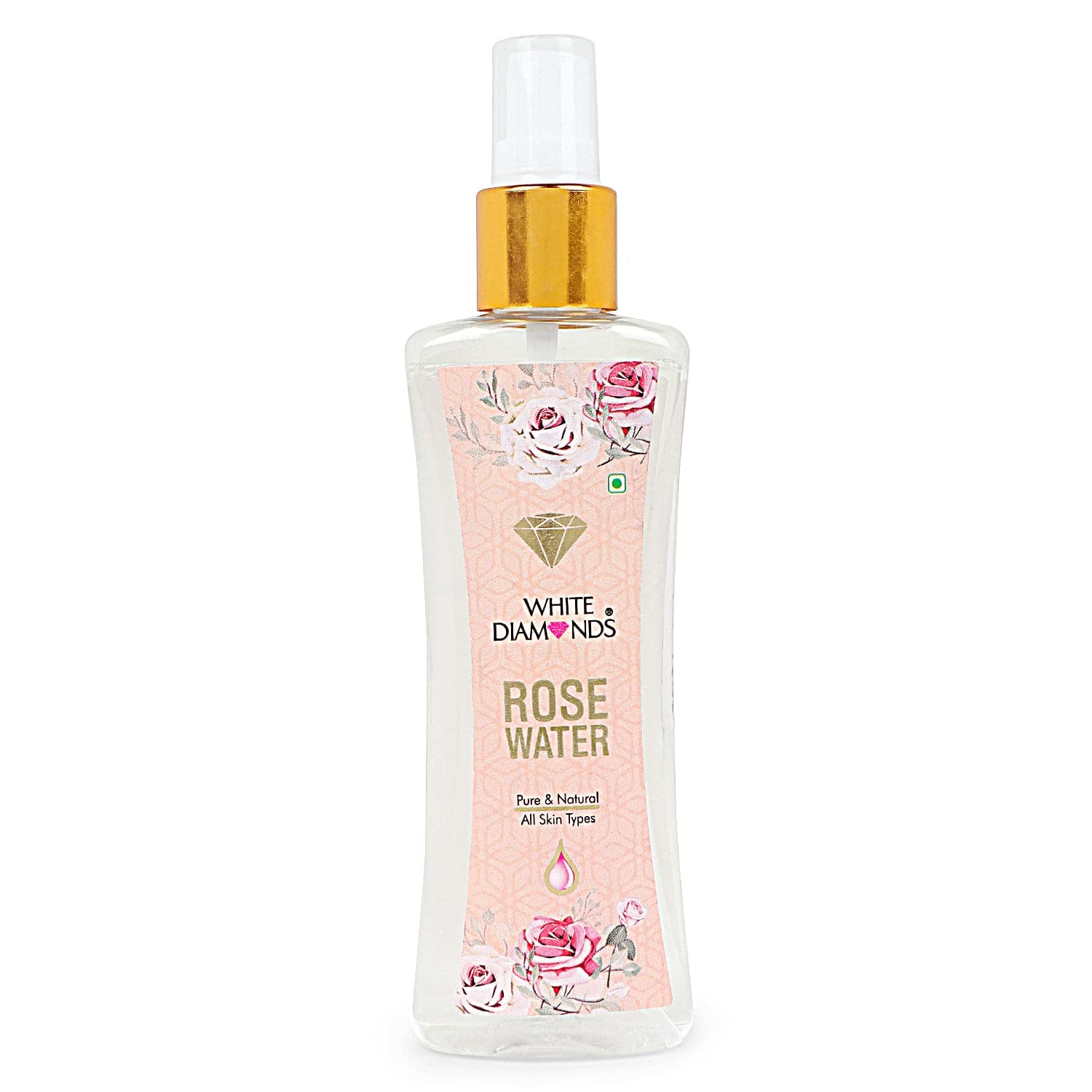 WHITE DIAMONDS Premium Rose Water with Pump - Paraben-Free Facial Toner & Cleanser (200ml) | Hydrating Mist for Dry Skin, Post-Workout Refresh & Makeup Setting Spray