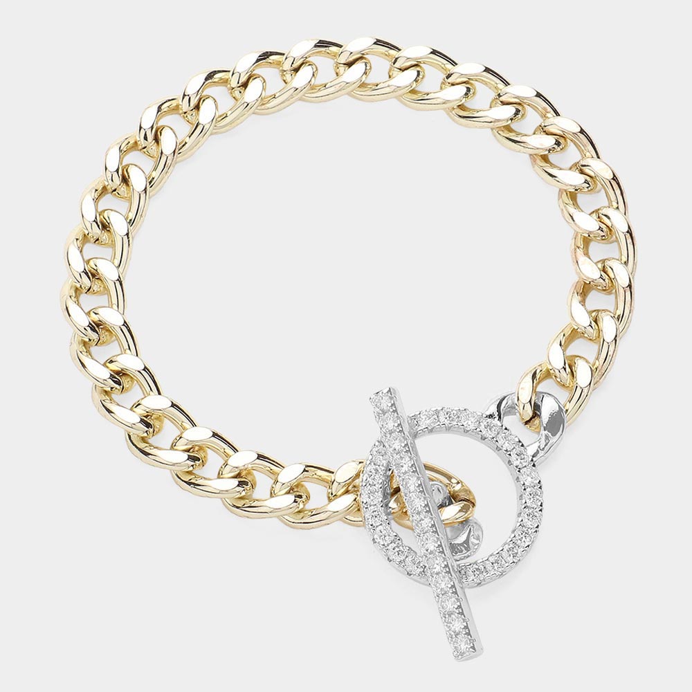 14K Gold Plated CZ Stone Toggle Bracelet for Women - Elegant Fashion Jewelry Gift for Birthday, Anniversary & Special Occasions