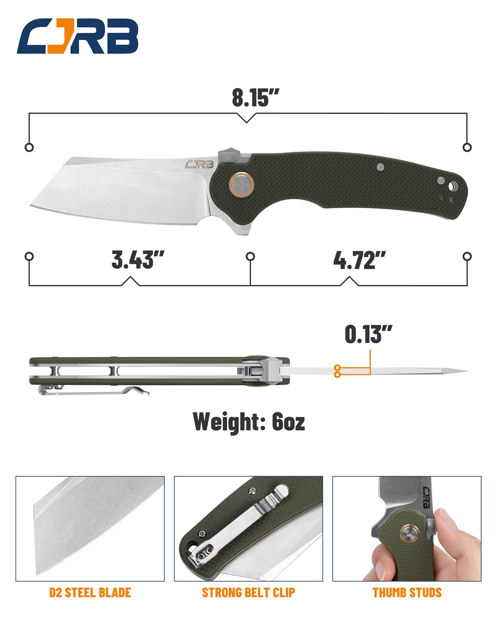 CJRB Crag Folding Knife - Blue & Green EDC Pocket Knife | High-Quality Stainless Steel Blade for Everyday Carry, Outdoor Adventures & Camping