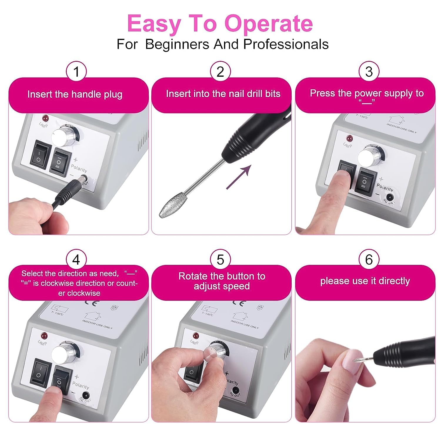 Kreni Professional Electric Nail Drill Machine Kit - Cordless Nail File Drill for Acrylic, Gel & Natural Nails - Manicure Pedicure Tool with Multiple Bits - Perfect for Salon & Home Nail Care