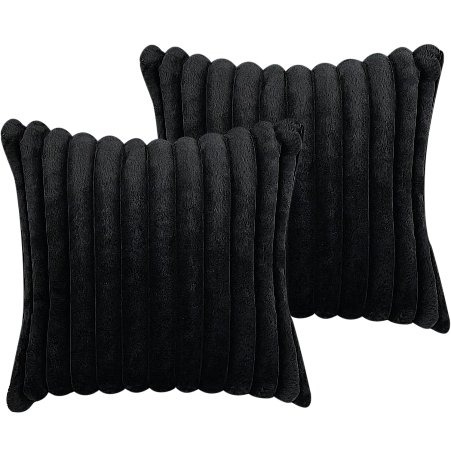 Premium 16x16 Faux Fur Throw Pillow Covers Set of 2 - Ultra Soft Fluffy Decorative Cushion Covers with Velvet Back for Sofa, Bed & Living Room - Neutral Home Decor Accent (Black) | Perfect for Cozy Winter Nights & Modern Interior Styling