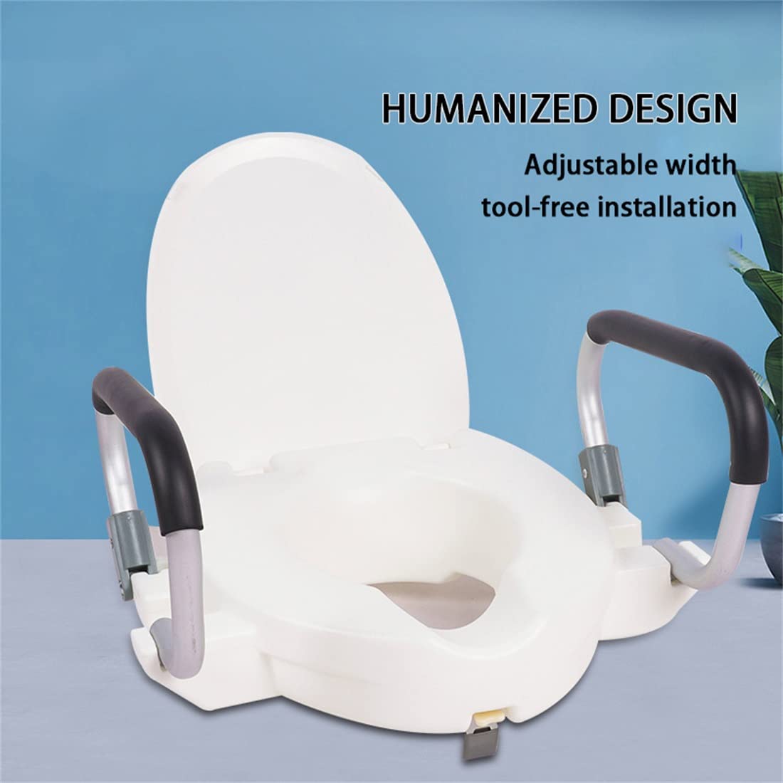 **Raised Toilet Seat with Lid & Foam Armrests - Elongated Bowl for Seniors & Post-Surgery Recovery - Comfortable Bathroom Safety Aid for Elderly & Mobility Support**    *(Ideal for post-surgery recovery, elderly care, and enhanced bathroom safety with easy installation.)*