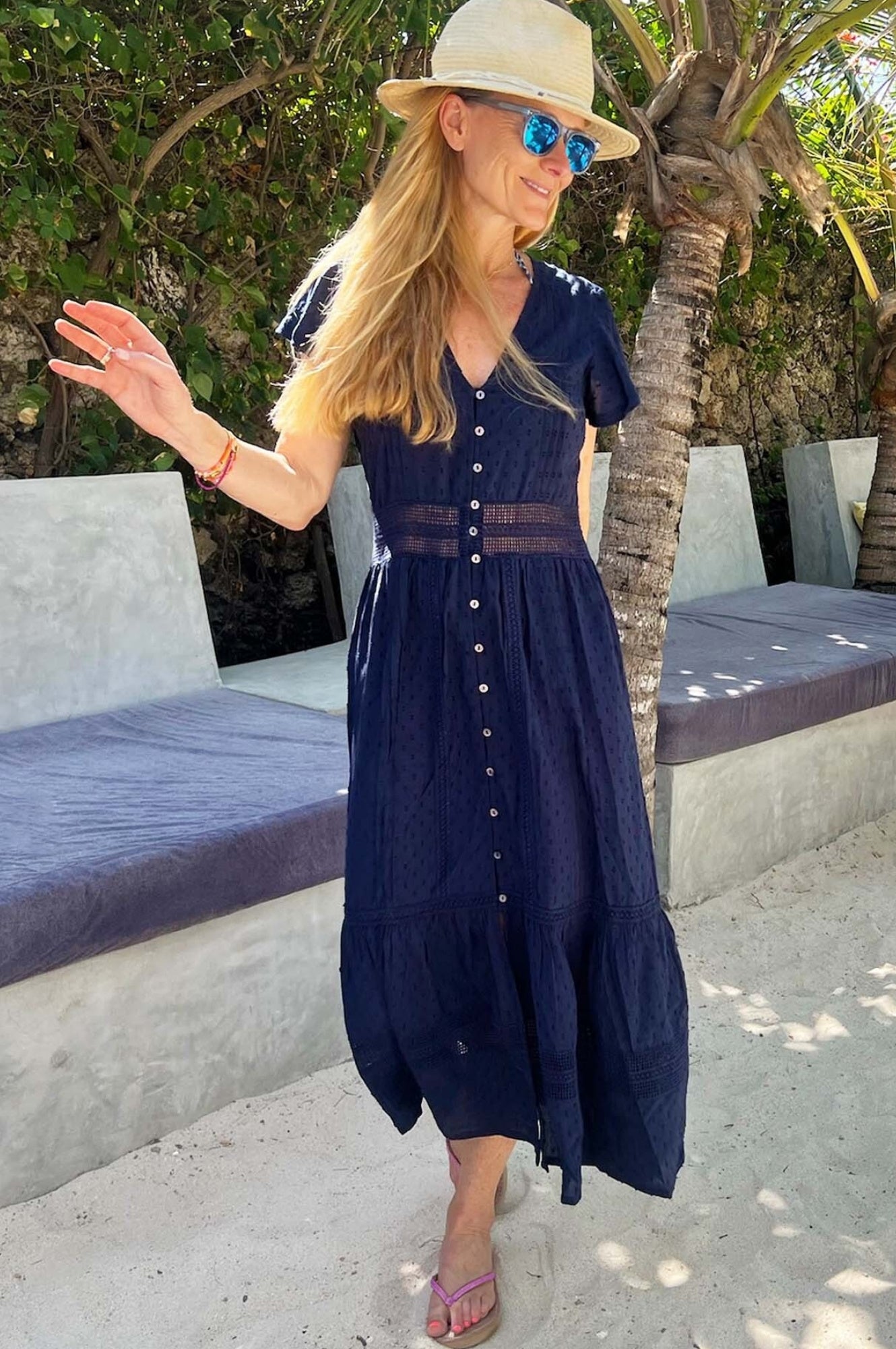 Navy Blue Beach Kaftan for Women - Flowy Summer Cover Up Dress - Perfect for Poolside, Vacation, and Beach Getaways
