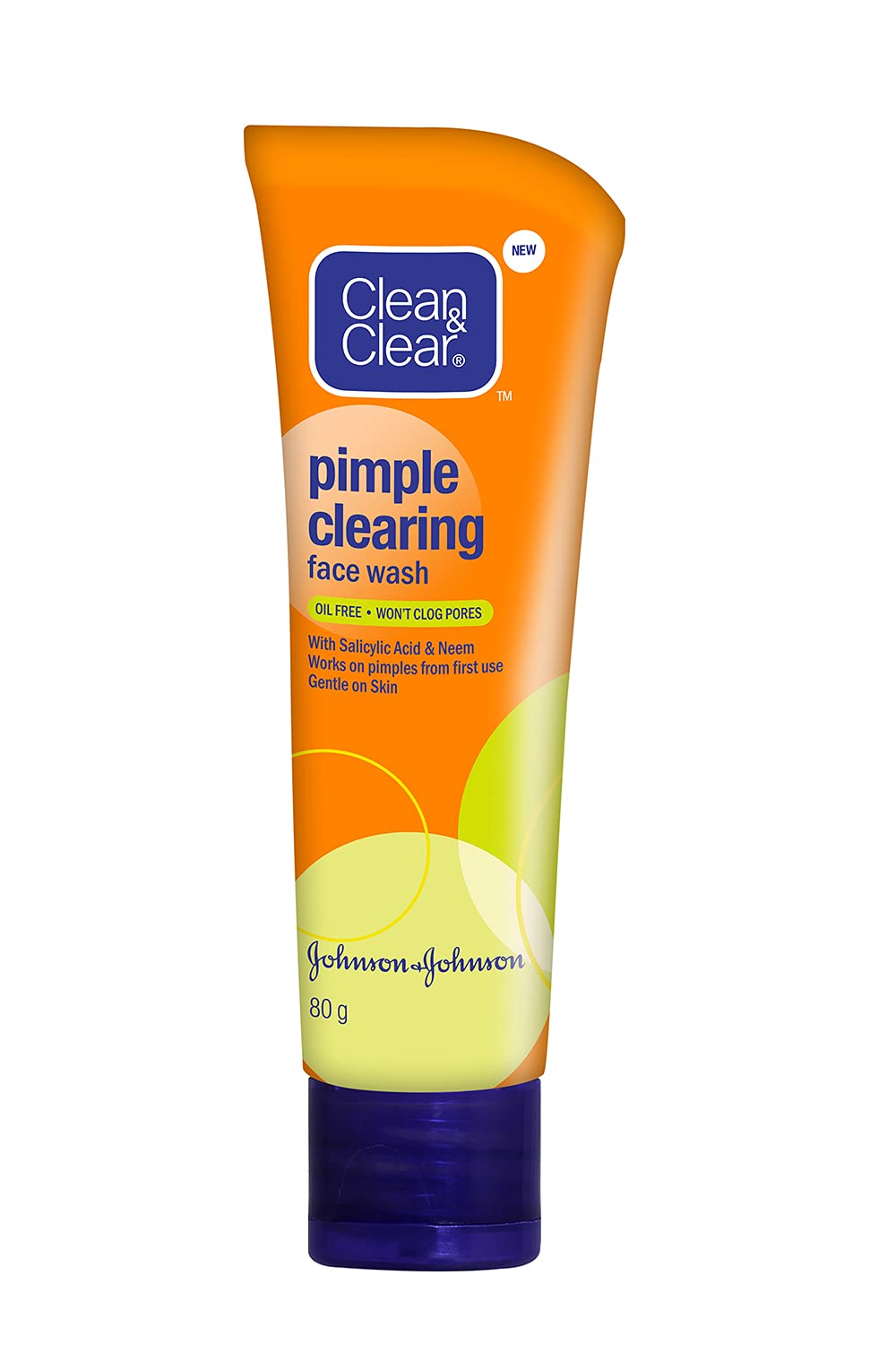 Johnson & Johnson Clean & Clear Pimple Clearing Face Wash for Acne-Prone Skin - 80g Oil-Free Facial Cleanser | Gentle Daily Use for Teens & Adults | Morning & Night Skincare Routine