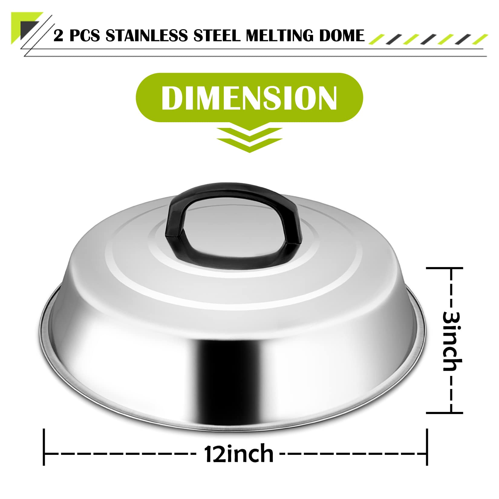 12 Inch Stainless Steel Cheese Melting Dome Set of 2 - Joyfair Basting Cover for Griddle, BBQ, Teppanyaki & Outdoor Camping - Heat-Resistant Handle & Dishwasher Safe - Perfect for Burgers, Steaks & Pancakes