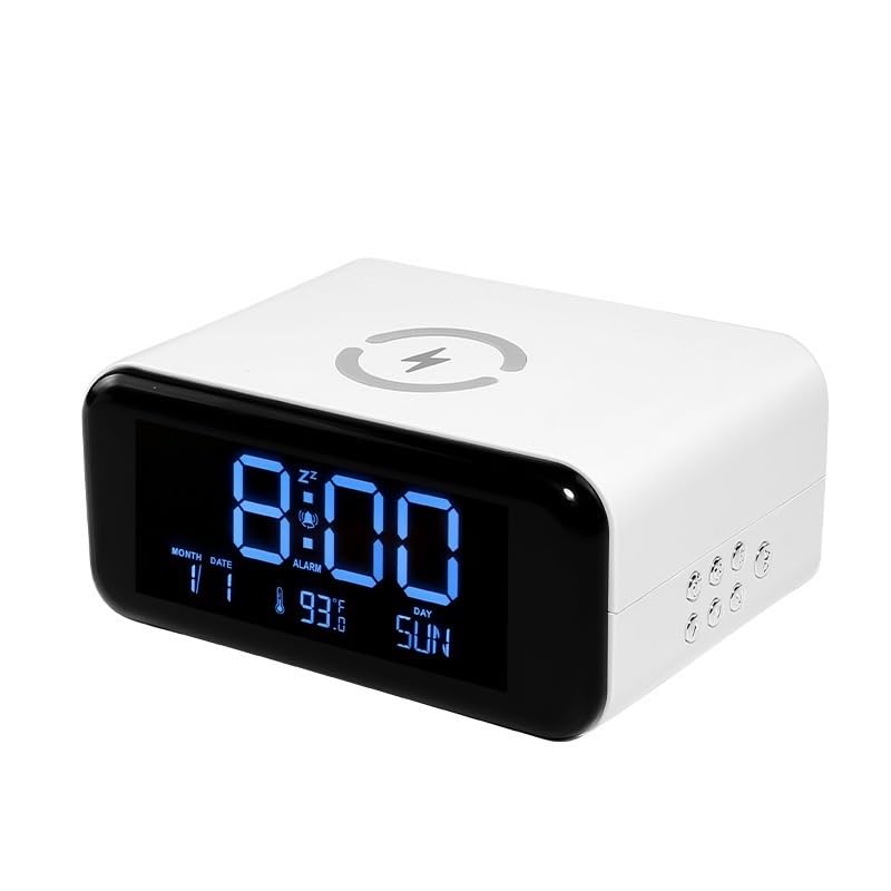 Fyrwqm 3-in-1 Bluetooth Speaker with LED Night Light, Wireless Charger & Digital Alarm Clock | Touch Sensor Control, Fast Phone Charging | Perfect for Bedroom, Office, Nightstand (White)