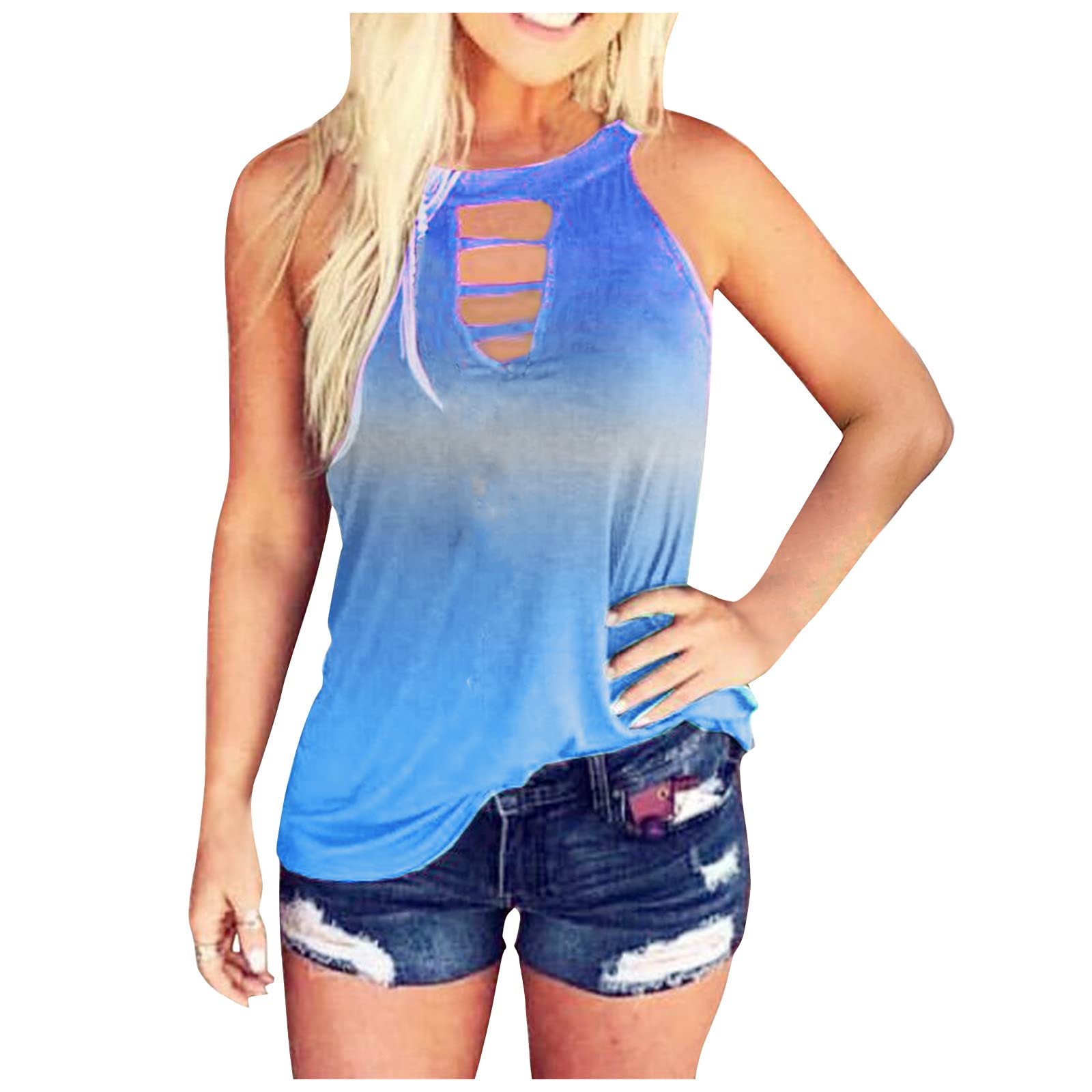 Women's Summer Sleeveless Halter Neck Tank Tops - Gradient Fashion Casual Tunic Blouse for Beach, Gym & Everyday Wear