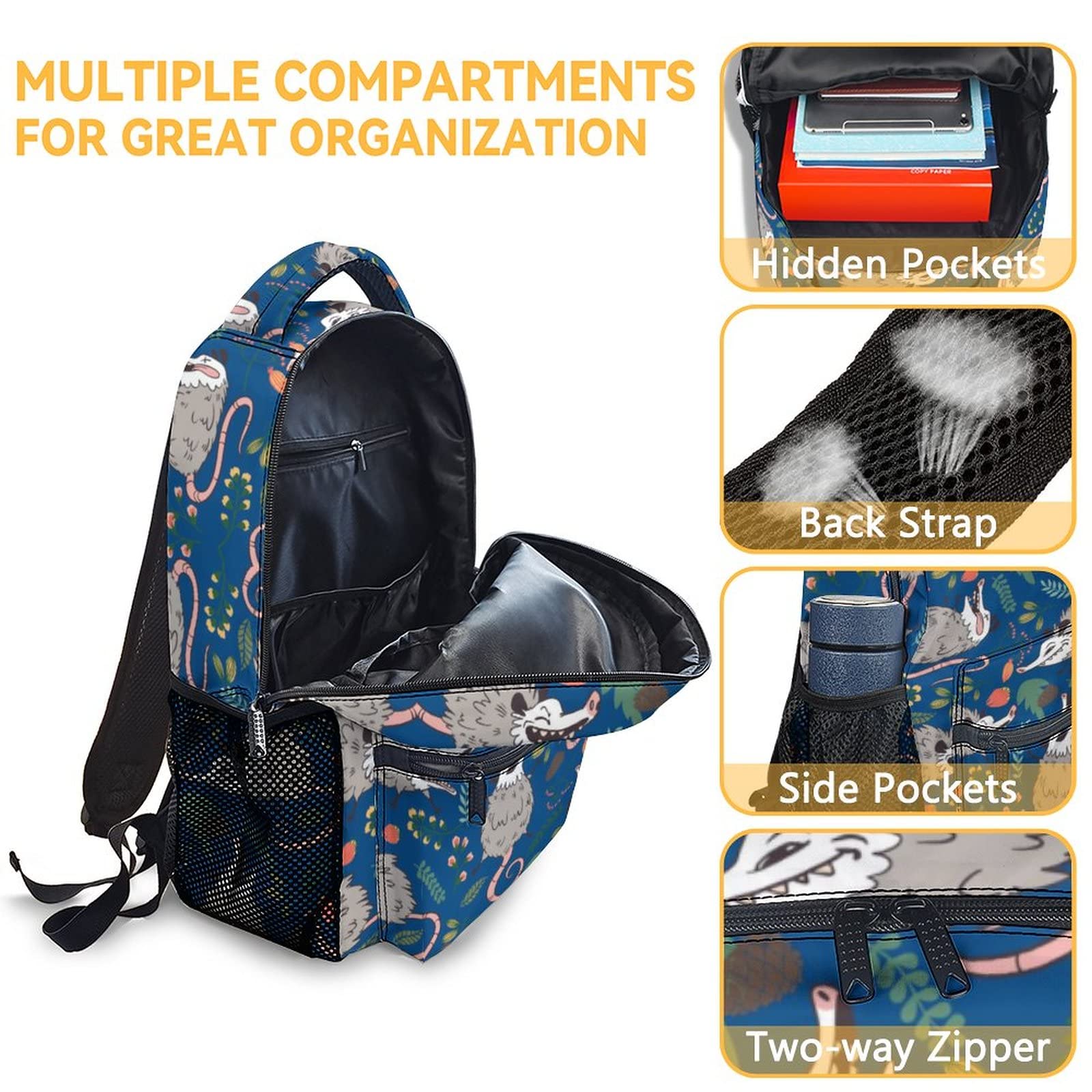 16 Inch Opossum Backpack with Lunch Box & Pencil Case - Adjustable Straps, Durable Lightweight School Bag for Kids, Girls & Boys - Perfect for School, Travel & Outdoor Adventures