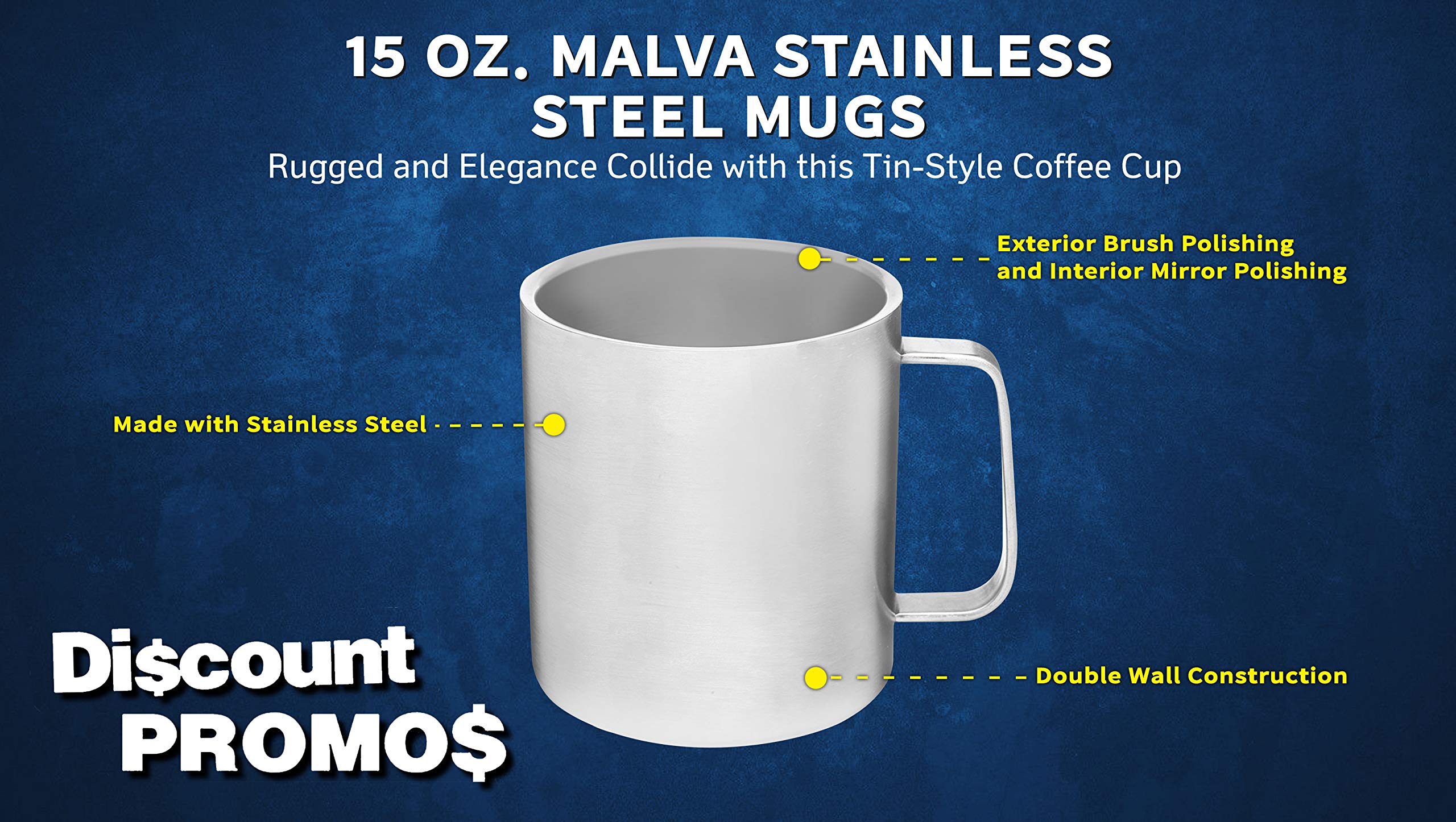 15 oz. Stainless Steel Insulated Mugs - 6 Pack Silver - Double Wall Vacuum Insulated Tumblers for Hot & Cold Drinks - Perfect for Coffee, Tea, Camping, Office & Outdoor Use