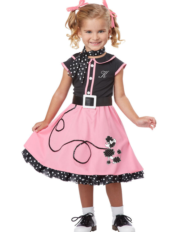 50s Poodle Cutie Girls Toddler Costume - Vintage 1950s Poodle Skirt Outfit for Baby Girls & Toddlers - Perfect for Halloween, Dress-Up Parties & Retro Photo Shoots