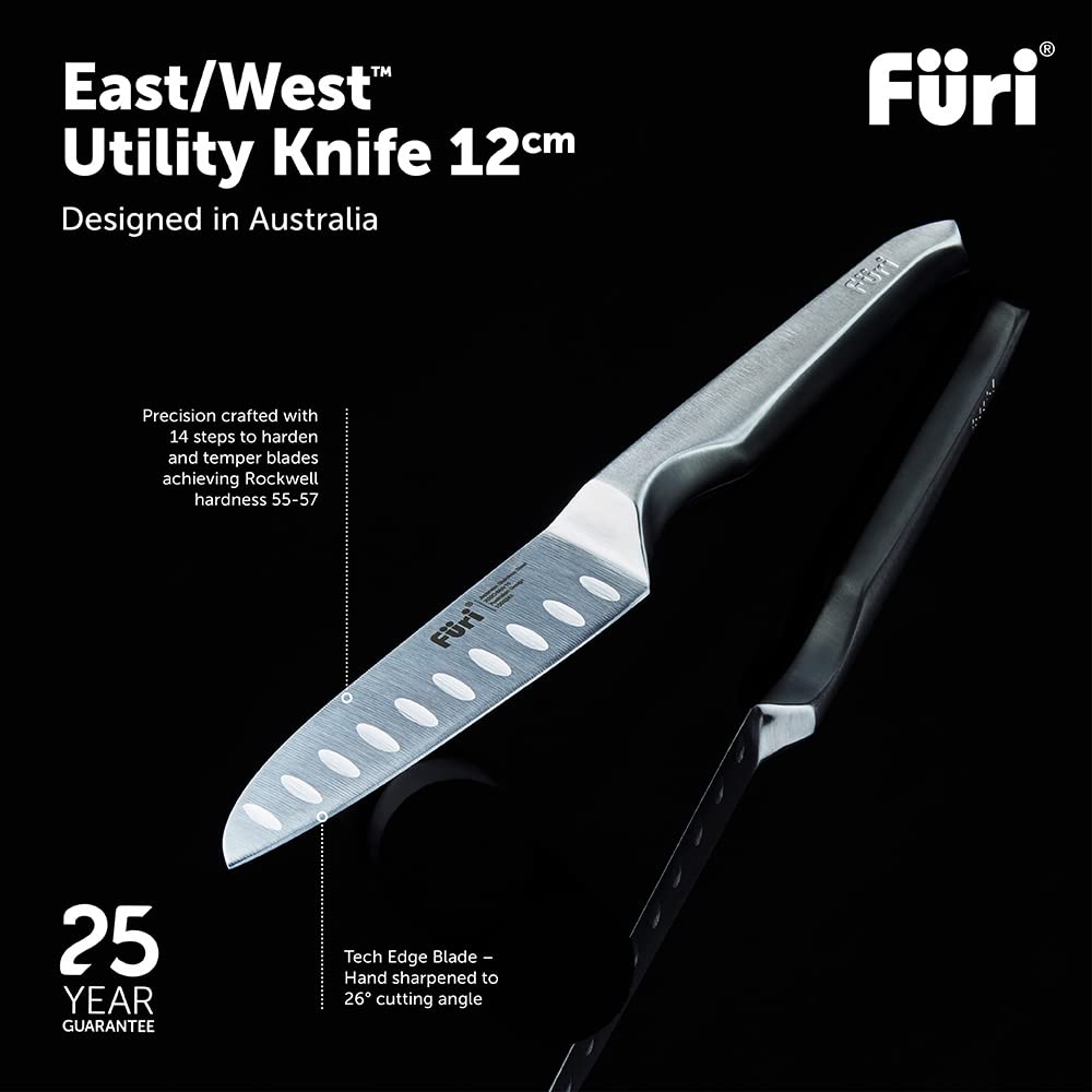 12cm Stainless Steel Asian Utility Knife - Pro Scalloped Blade for Slicing, Dicing & Chopping - Perfect for Kitchen, Sushi Making & Food Prep