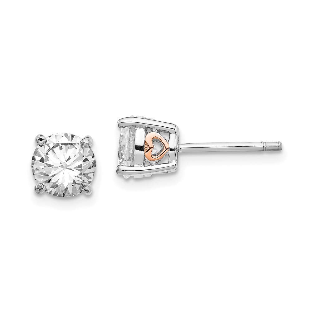 6.5mm Cubic Zirconia Heart Stud Earrings in Sterling Silver & Rose Gold - Perfect for Valentine's Day Gifts, Anniversary Presents & Everyday Elegance