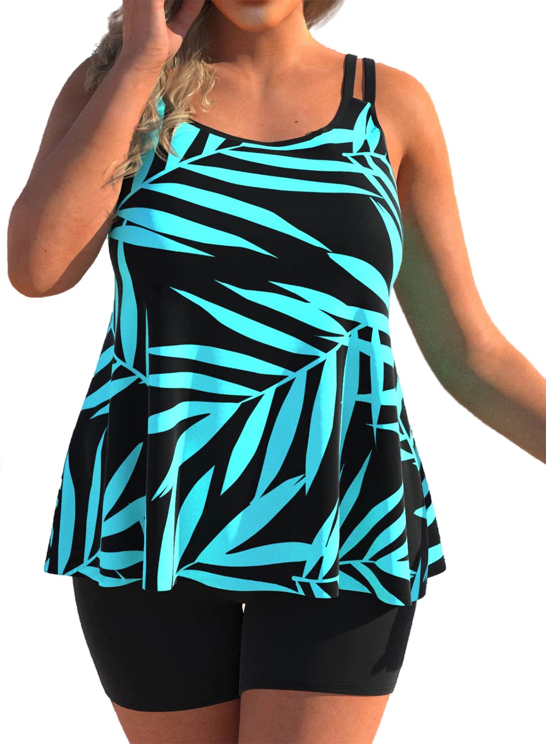 QIVICIMA Plus Size Tankini Swimsuits for Women - Flowy Two Piece Bathing Suit with Shorts | Beach Vacation, Pool Party & Summer Swimwear