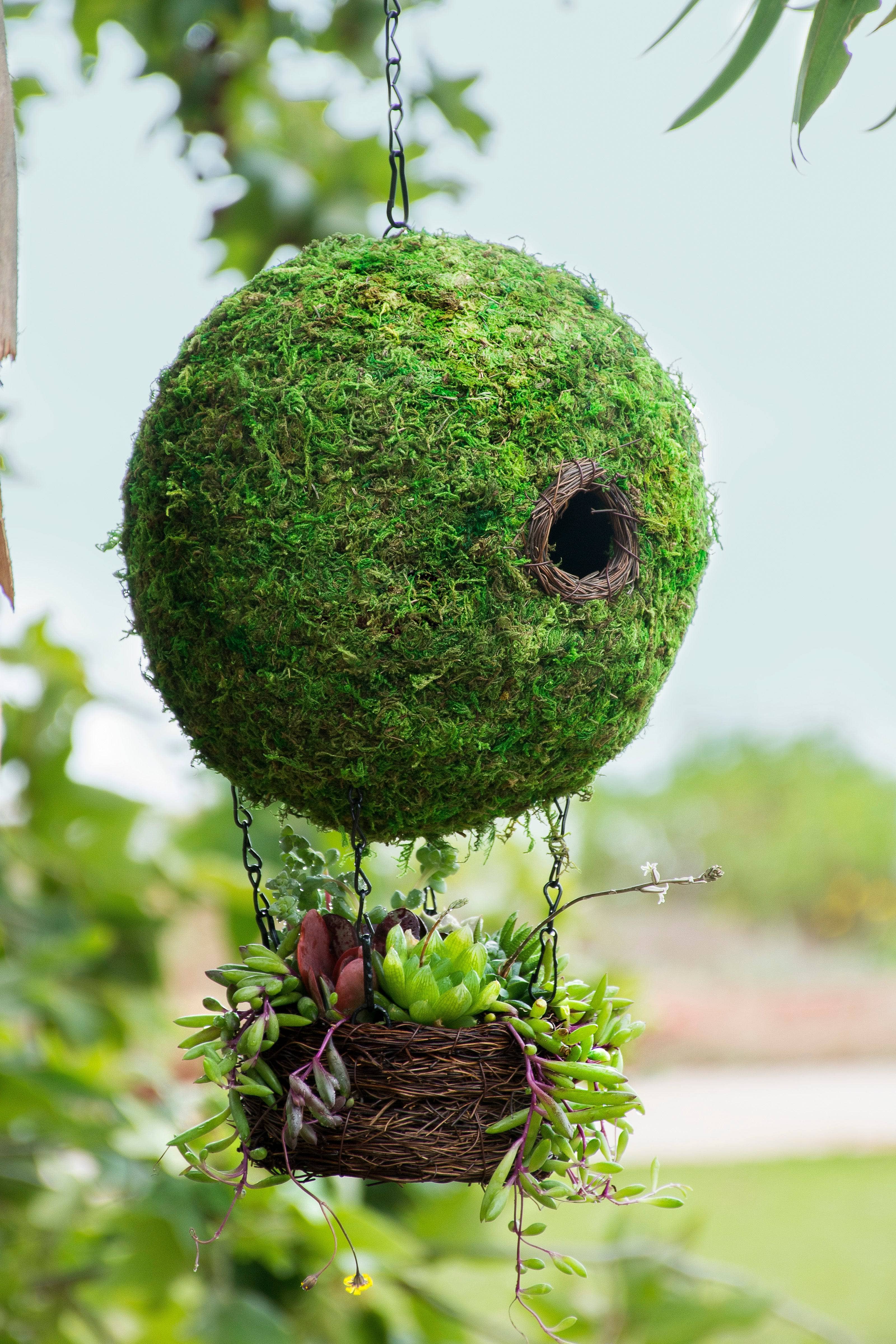 Handmade Air Balloon Moss Birdhouse - Natural Decorative Garden Bird Feeder for Outdoor & Patio Decor | Attracts Wild Birds - Perfect for Backyard, Balcony, and Garden Use