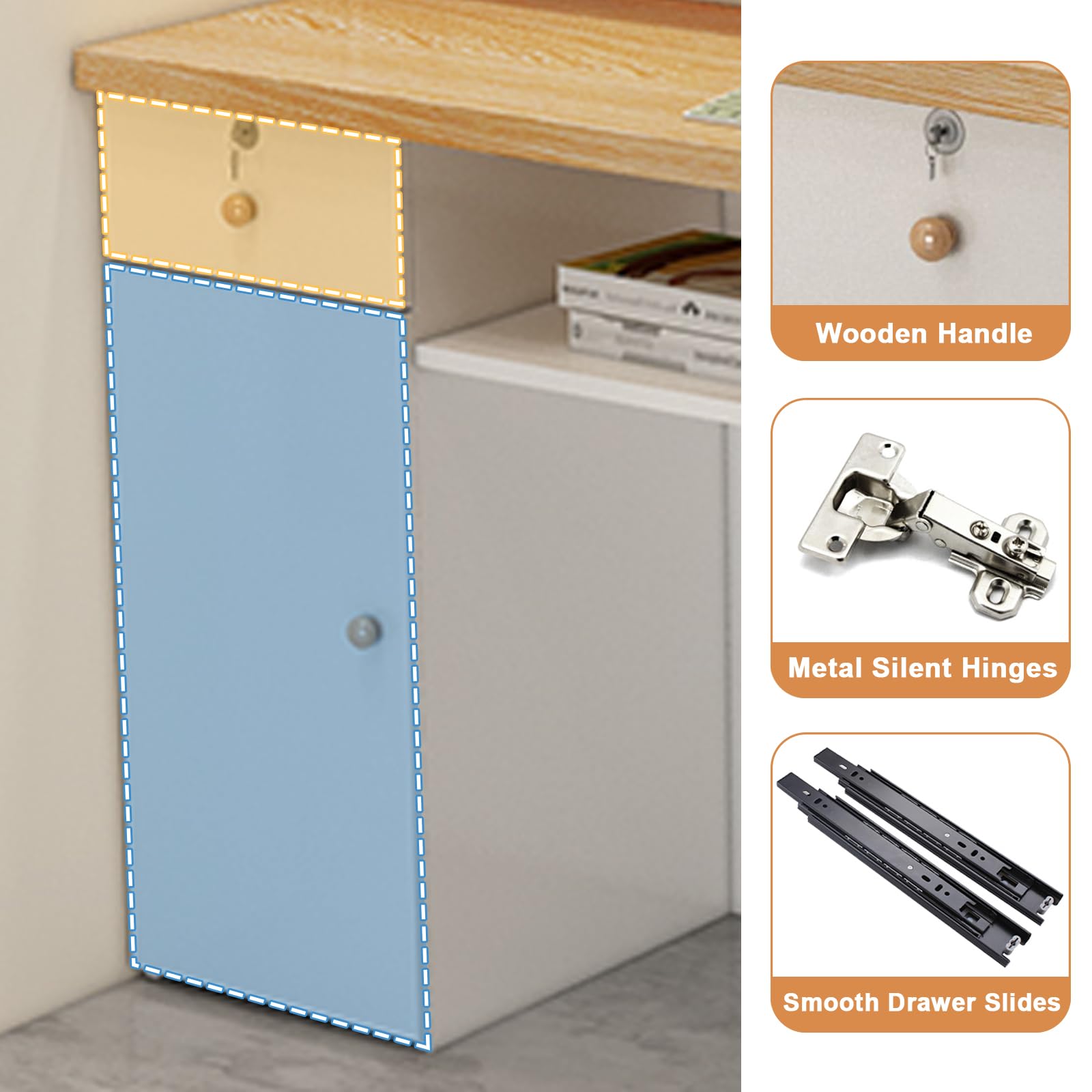 Modern Reception Desk with Lockable Drawer & Open Shelves - Large Retail Counter for Salon, Office Lobby & Checkout Station - Durable Front Desk with Storage Cabinet for Professional Spaces