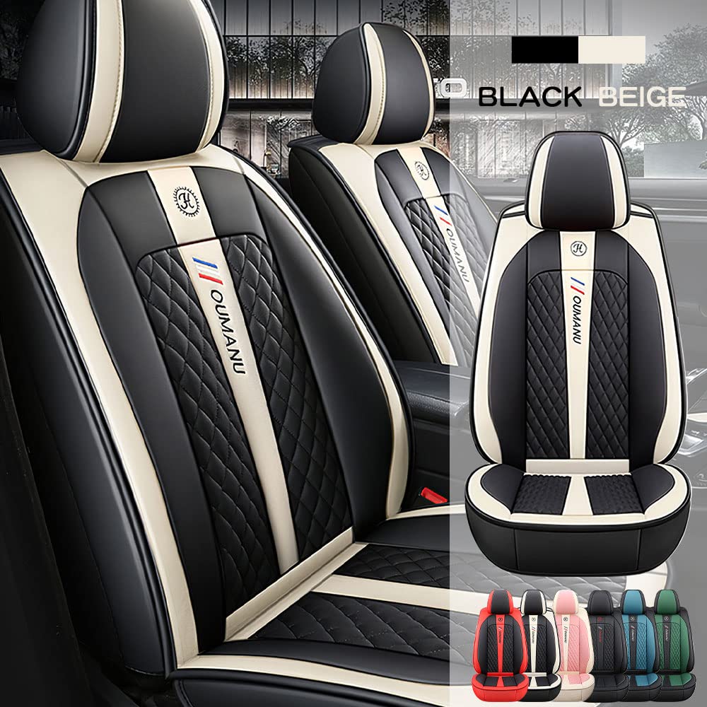 Premium Waterproof Faux Leather Car Seat Covers for Dodge Challenger 2008-2022 - 2-Piece Front Row Set (Black/Beige) | Durable Protection & Custom Fit for Sports Car Seats | Perfect for Daily Commute, Road Trips & Car Shows