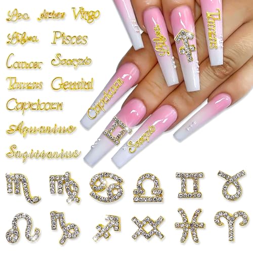 24 Pieces Gold Zodiac Nail Charms