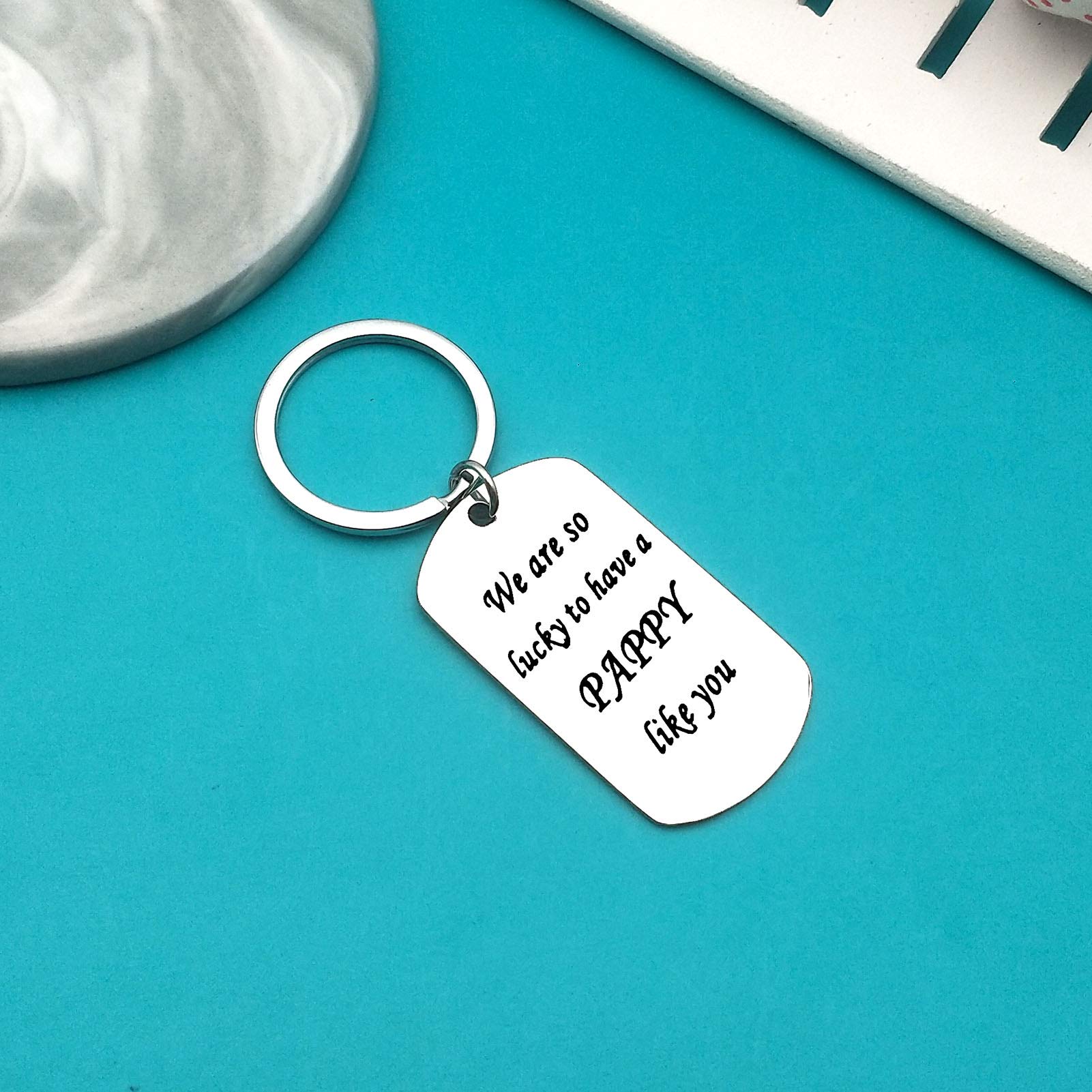 Personalized Dad Keychain - Engraved 'We Are So Lucky to Have A Pappy Like You' - Thoughtful Father's Day, Christmas & Birthday Gift for Dad from Daughter or Son - Perfect for Everyday Carry, Office Keys & Special Occasions