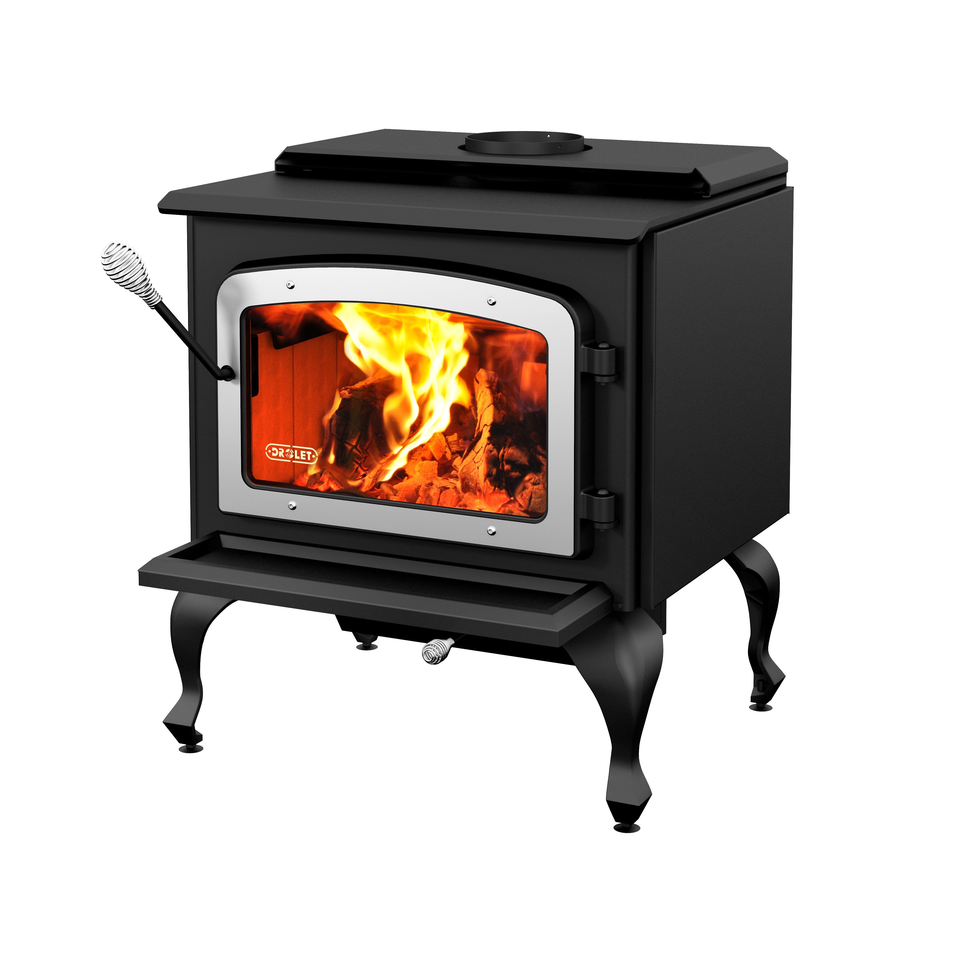 Drolet Escape 1800 Wood Stove - 2,100 Sq. Ft. Heating Capacity with Cast Iron Legs & Brushed Nickel Door - Perfect for Cabins, Homes & Outdoor Living Spaces