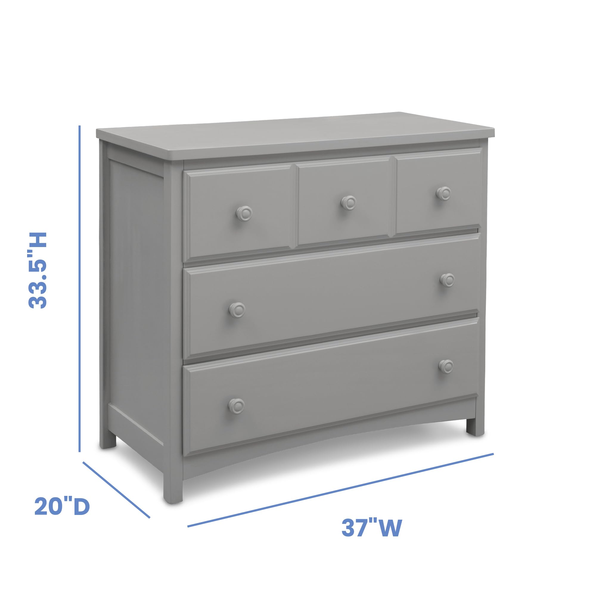 Delta Children 3-Drawer Dresser with Interlocking Drawers - Sturdy Nursery Furniture for Baby Clothes Storage, Grey - Perfect for Kids' Bedroom Organization & Nursery Decor
